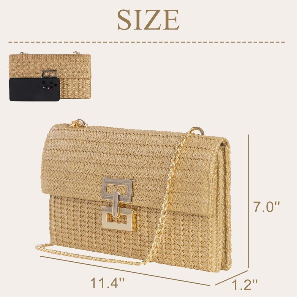 Straw Clutch Purses Women Summer Beach Handbags Boho Woven Envelope Wallet Fold - Picture 5 of 7